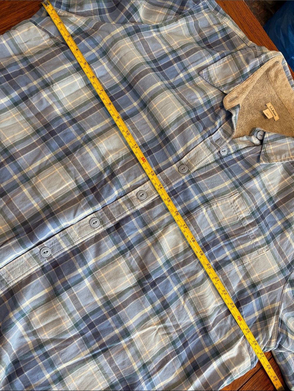 L.L. Bean Cotton fleece lined Blue Plaid Button Down Shirt Jacket Shacket 2X - Picture 5 of 8
